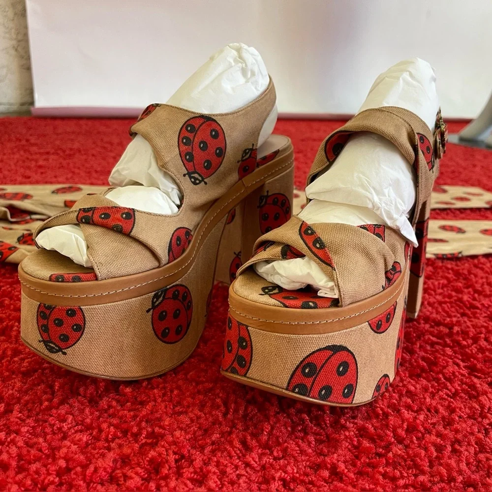 Brand NEW Vivienne Westwood SS17 CORONATION SANDAL LADYBIRD PRINTED CANVAS IT3… - Picture 15 of 16